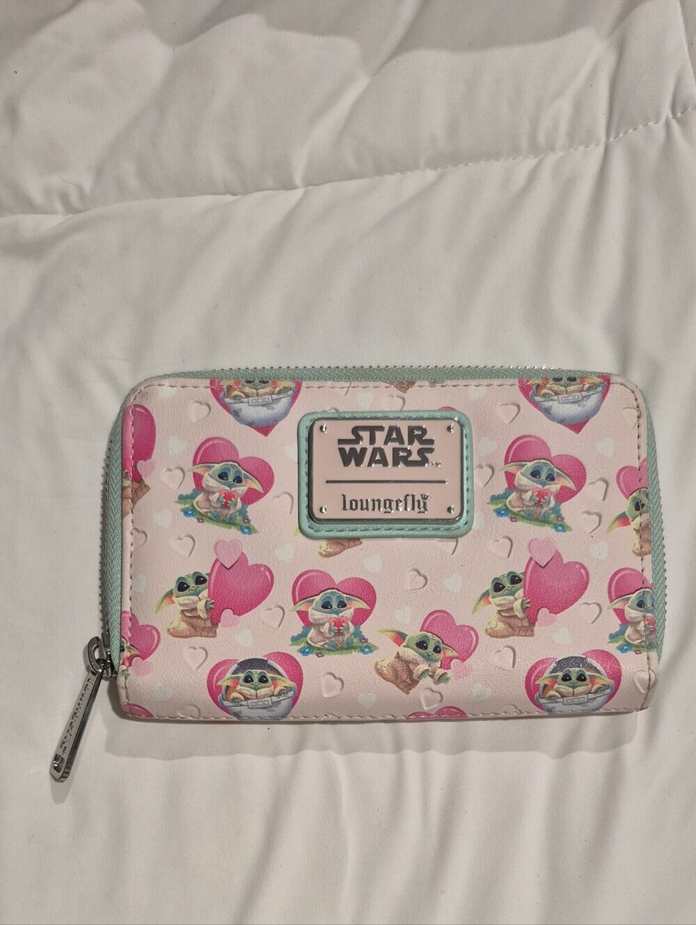 Star Wars Loungefly Pink Grogu Hearts Zip Wallet